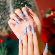 Blue Press On Nails With Gingerbread Christmas Design 24 Nails 1 File And Nail Stickies Use Glue So Nails Can Last For Up To 2 Weeks Nail Art Glitter, Nagel Tips, Manicure Tips, Nail Type, Manicure Diy, Nail Art Accessories, Glitter Nail Art, Manicure Tools, False Nail