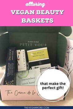 an open box filled with books and the words vegan beauty baskets that make the perfect gift