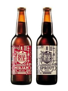 two bottles of beer with different designs on the top and bottom, one is brown