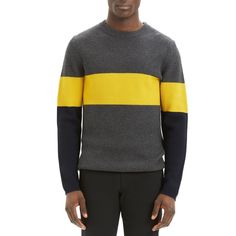 This Theory Men's Zoren Striped Cashwool Sweater in Gray, available in size Large, features a luxurious Merino Wool fabric that is machine washable and imported for quality assurance. Women Floral Blouse, Colorblock Sweater, Blue Crewneck, Style Cardigan, Sweaters Online, Color Block Sweater, Cashmere Wool, Black Cardigan, Grey Sweater