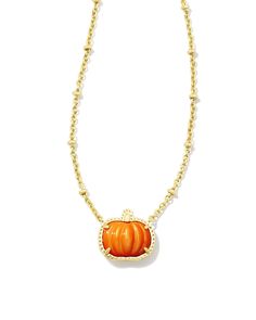 Celebrate pumpkin season in style with the Pumpkin Gold Short Pendant Necklace in Orange Mother-of-Pearl. A charming take on the classic pendant style, you’ll wear this seasonal necklace for every fall festivity, from pumpkin carving to trick-or-treating. Metal 14k Gold Over Brass Material Orange Mother Of Pearl Closure Lobster Clasp W/ Single Adjustable Slider Bead Size 19" Chain, 0.6"L X 0.55"W PendantDue to the one-of-a-kind nature of the medium, exact colors and patterns may vary slightly from the image shown. | Kendra Scott Pumpkin Gold Short Pendant Necklace in Orange Mother-of-Pearl | Mother Of Pearl Short Pendant Necklace, Pumpkin Necklace, Preppy Jewelry, Bar Jewelry, Kendra Scott Necklace, Gold Shorts, Zodiac Jewelry, Trick Or Treating, Initial Jewelry