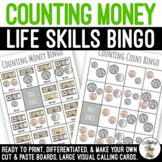 counting money life skills bingo game for kids to play on the computer or at home