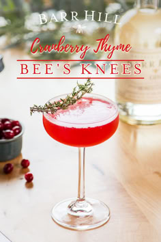 Bright red cranberry and gin cocktail with thyme garnish. Nye Cocktails, Bees Knees Cocktail, Baby Drinks, Bee's Knees, Cocktail Drinks Recipes, Winter Drinks, Christmas Cocktails, Christmas Cocktails Recipes, Christmas Cooking