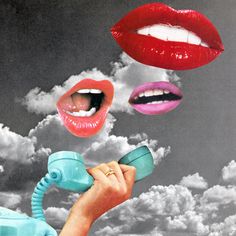 a woman's hand holding a hair dryer in front of her mouth and two different colored lips