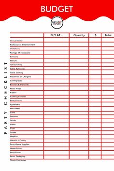 a red and white budget sheet with numbers