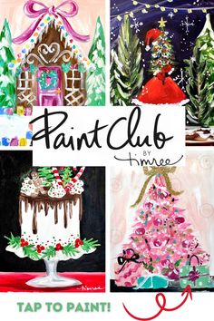 four different paintings with the words paint club on them