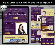 the real estate website design is displayed on an ipad and phone with it's screen open