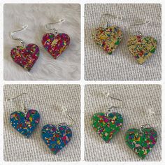 4 Pairs Of Confetti Heart Earrings Lightweight Acrylic Approximately 1 1/4” You Get All 4 Pairs Red, Blue, Yellow, Green Nwot Multicolor Heart Charm Earrings For Valentine's Day, Multicolor Heart Earrings With Charm For Valentine's Day, Fun Multicolor Earrings For Valentine's Day, Multicolor Fun Heart Earrings, Handmade Multicolor Heart Earrings For Valentine's Day, Handmade Multicolor Heart Earrings, Fun Multicolor Valentine's Day Earrings, Fun Multicolor Heart Earrings As Gift, Turtle Earrings