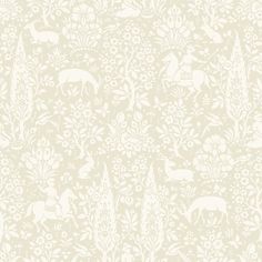 an image of a wallpaper with animals and flowers in white on light green background