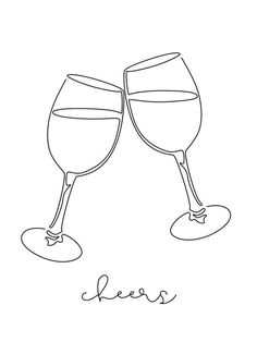 two glasses of wine with the word less written on them in cursive writing