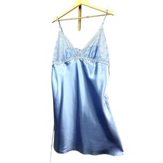 Blossoms Intimates Silky Blue Lace Slip Dress 2x Like New Condition, Might Be Nwot Silky Blue Cami Slip Dress Tie Back Adorable Tiny Floral Lace With A Different Floral Trim Adjustable Straps Plus Size 2x V Neck Slip Dress, Blue Cami, Cami Slip Dress, Silk Nightgown, Lace Slip Dress, Lace Slip, Tie Dress, Blue Lace, Tie Back