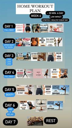 a poster with the words home workout week written on it and pictures of people doing different activities