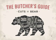 the butcher's guide cuts of bear on an old paper background with grungy stains