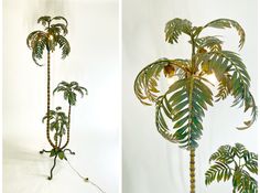 two pictures of a palm tree with lights on it and the same one in different stages of development