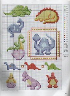 the cross stitch pattern shows different types of dinosaurs