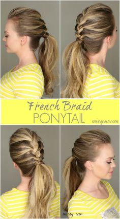 French Braid Ponytail Updo Prom, Prom Hair Tutorial, Braids Tutorial, French Braid Ponytail, Braid Ponytail, Super Hair, Trendy Hair Color, French Braid