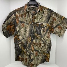 Winchester Camouflage Shirt Size Large Sportsman Camo Hunting Short Sleeve Mens A17 Outdoor Camouflage Cotton Shirt, Camouflage Cotton Shirt For Outdoor, Summer Inspo, Winchester, Mens Summer, Camouflage, Camo, Casual Button Down Shirt, Hunting