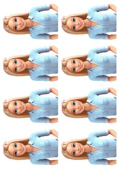 six images of a woman with blue clothes on her head and hands in the air