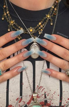 Long nails, square nails, airbrush nails, sparkle nails, blingy nails blue nails Thanksgiving Nails Design, Nails Design Fall, Concert Nails, Thanksgiving Nail Designs, Long Square Nails, Thanksgiving Nail, Thanksgiving Nails