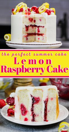 the perfect summer cake lemon raspberry cake is ready to be cut and served