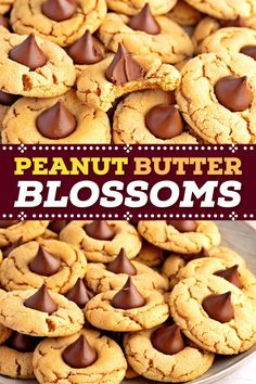 peanut butter blossom cookies are piled on top of each other