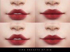 four pictures of lips with different shapes and colors, all showing the same amount of lipstick