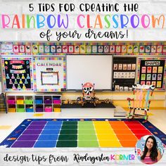 the rainbow classroom is full of colorful items and decor for children's art projects