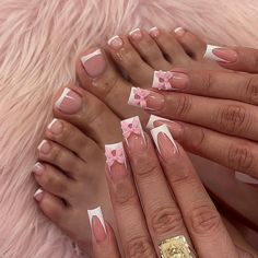 48pcs Hand & Foot Two-Piece set ，White French style Fake Nails  With Square Shape ,Simple  Press On Chan Nails, Nail Shapes Square, Bow Nail Art, Nail Types, Acrylic Toe Nails, Girly Acrylic Nails, French Tip Acrylic Nails, Pink French, Short Square Acrylic Nails