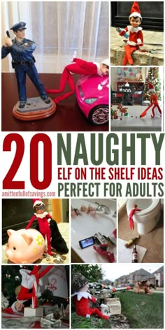 the elf is making his own toys in this collage, which includes pictures of elves and