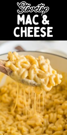 macaroni and cheese being lifted from a pot