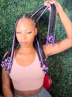 Baddie Braids With Beads, Hairstyles Braids Beads, Braided Bob With Beads, Purple Braids With Beads, Purple And Pink Braids, Braid Hairstyles With Beads, Knotless Braids W Beads, Fulani Braids Beads, Braided Hairstyles With Color