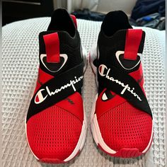 Red And Black Tennis Shoes. New, Never Worn. Size 5.5. No Box. Red Breathable Slip-on Sneakers With Round Toe, Red Slip-on Sneakers With Round Toe, Red Slip-on Sneakers For Sports With Round Toe, Red Breathable Low-top Slip-on Sneakers, Red Sporty Low-top Slip-on Sneakers, Red Non-slip Sneakers For Running, Red Round Toe Training Sneakers, Non-slip Red Sneakers For Running, Red Sporty Slip-on Sneakers For Streetwear