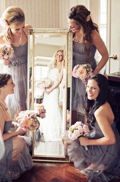 the bridesmaids are getting ready for their wedding