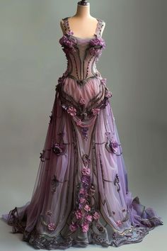 Rapunzel Dress Aesthetic, Purple Dress Princess Aesthetic, Dark Purple Fantasy Gown, Purple Gown Aesthetic Princess, Purple Ethereal Aesthetic Dress, Fantasy Princess Dress Aesthetic Purple, Rapunzel Dress, Dresses Fancy, Whimsical Dress