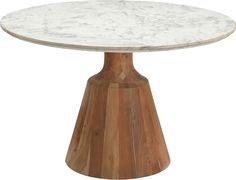 a white marble topped table with wooden base