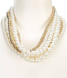 From Dillard's&#x2C; the Shiny Beads & Pearls Statement Necklace features: Statement necklaceGold-tone hardwareLobster claw clasp closureApprox. 18" lengthImported. Pearl Statement Necklace, Gold Statement Necklace, Accessories Jewelry Necklace, Dillard's, Pearl Jewelry, Pearl Necklace, Jewelry Accessories, Statement Necklace, Gold Tones