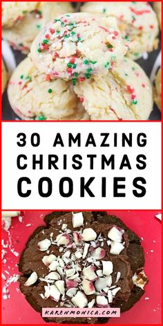 christmas cookies with white and green sprinkles in the middle, on a red plate