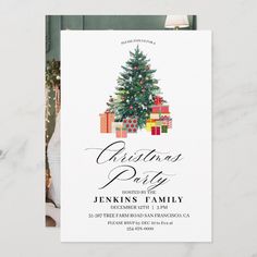 Modern Tree Christmas Party Invitations Cards Christmas Party Host, 3 Photo Collage, Christmas Modern, Christmas Party Invitations, December 12, Tree Farms, Tree Christmas, Holiday Card, Photo Collage