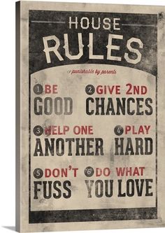 a poster with the words family rules on it