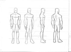 a drawing of the body and torso in three different positions, with one standing on each side