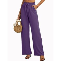 With a versatile design and a comfortable fit, these SHOWMALL palazzo pants offer both style and comfort. Upgrade your wardrobe with these must-have wide leg pants! Material: This high waisted wide leg pants use 100% Polyester, skin-friendly, breathable and super soft, providing comfort and allowing for free movement without pressure. Features: High waist wide leg pants. Comfy stretchy loose fit casual pants. Women palazzo pants with high waist, wide leg, side slant button down pockets, wide ela Purple Trousers, Casual Pants Women, Womens Straight Leg Pants, Womens Palazzo Pants, Pants Comfy, Drawstring Waist Pants, High Waisted Wide Leg Pants, Purple L, Pants High Waisted