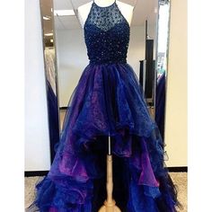 Blue Party Dress With Long Train, Blue Long Train Prom Dresses, Blue Prom Dress With Long Train, Blue Long Dress For Prom Season, Fitted Purple Dress With Long Train, Purple Fitted Dress With Long Train, Purple Party Dresses With Long Train, Purple Dresses With Long Train For Party, Prom Dresses Halter