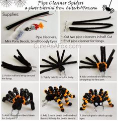 instructions to make a spider beaded brooch with beads and other accessories for halloween