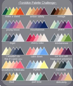 an info sheet showing the different colors of mountains and valleys in each color scheme, with text