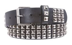 PRICES MAY VARY. This classic silver pyramids punk rock studs belt is made of 100% leather for durability and long lasting; This belt features the most popular three rows of silver color punk rock star metal studded hardware and also removable roller buckle with snap on feature which allows you to switch most buckles. This casual belt is for unisex, casual wearing, go with jeans or sports wear, both for men and women Material: 100% Leather (one thickness leather) Width: 1 3/4" (45 mm); size of s Metal Belts, Webbing Belt, Adjustable Belt, Rock Star