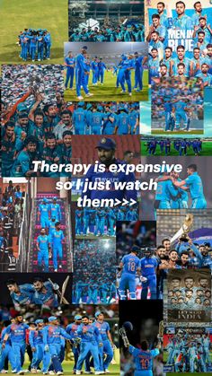 many different pictures of men in blue uniforms and words that say, therapy is expensive softlist watch them