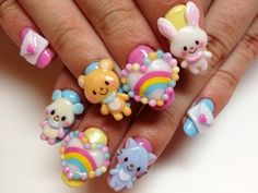 3D nails design ~ Kawaii Nail Art, Colorful Nail, Japanese Nail Art, Really Cute Nails, Japanese Nails, Fake Nail, Kawaii Nails, Acrylic Nail Art, Cute Nail Art