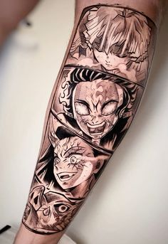 a man with a tattoo on his arm that has an image of two anime characters