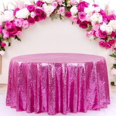 Glitz Sequins 132 Round Tablecloth - Fuchsia 120 Round Tablecloth, Chair Back Covers, Glass Charger Plates, Chair Bands, Sequin Tablecloth, Table Overlays, Flower Panels, Holiday Sparkle