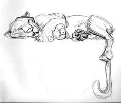 a drawing of a cat sleeping on top of another cat with its head in the air